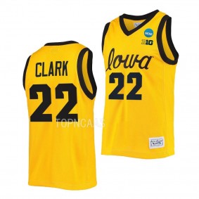 Caitlin Clark 2023 NCAA March Madness Iowa Hawkeyes #22 Gold Jersey Womens Basketball